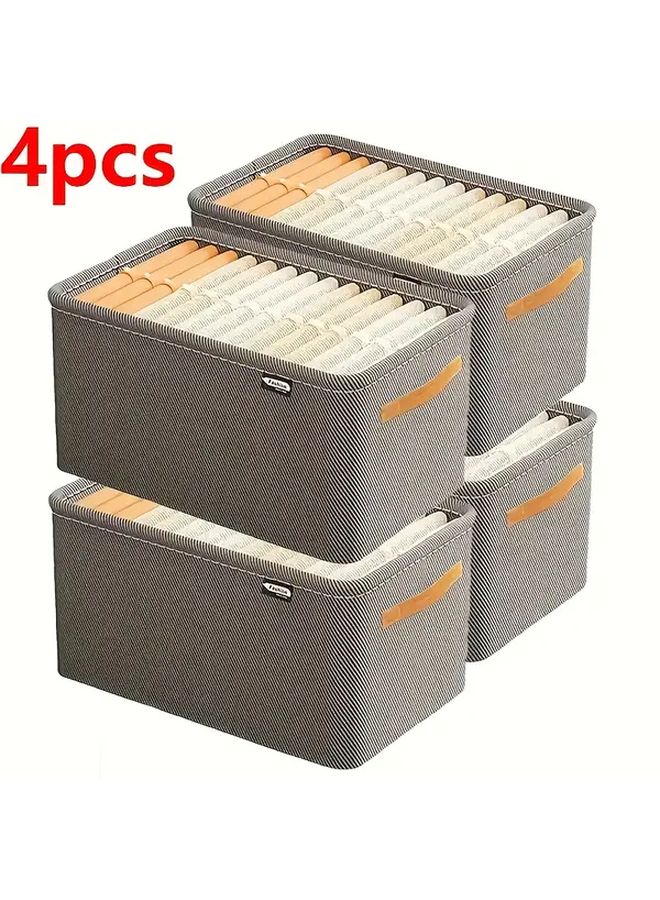 Gray 4 Piece Fabric Storage Baskets With Handles For Clothes Towels Toys Organizer - Image 1
